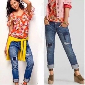 Cabi #5308 Slim Boyfriend Dark Wash Patchwork Jeans Size 4